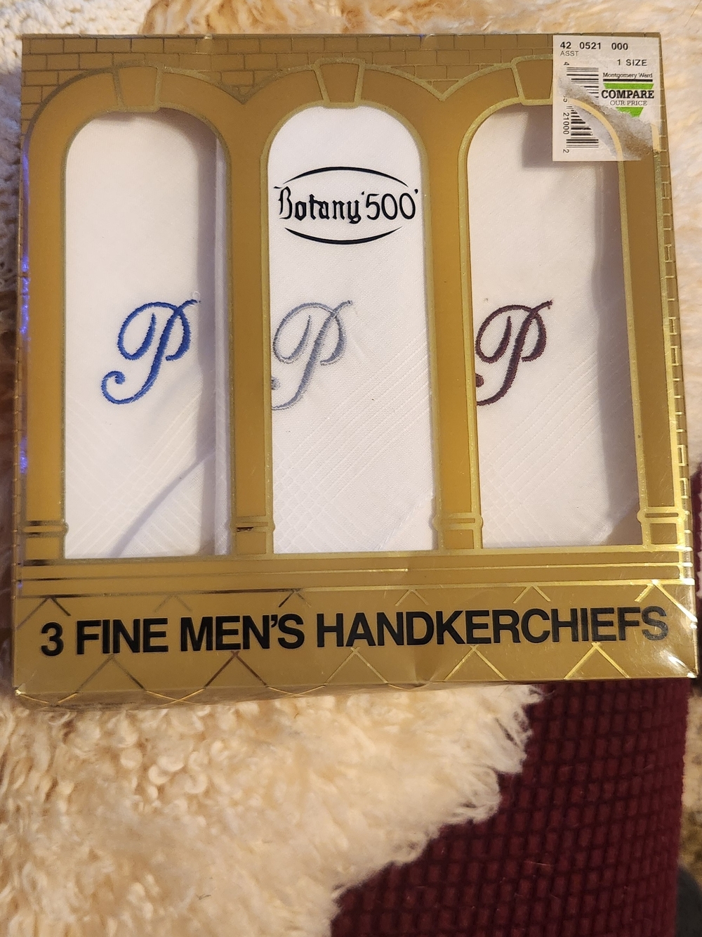 Men's White Handkerchiefs - Set of 3 with Blue, Gray, and Burgundy Monograms